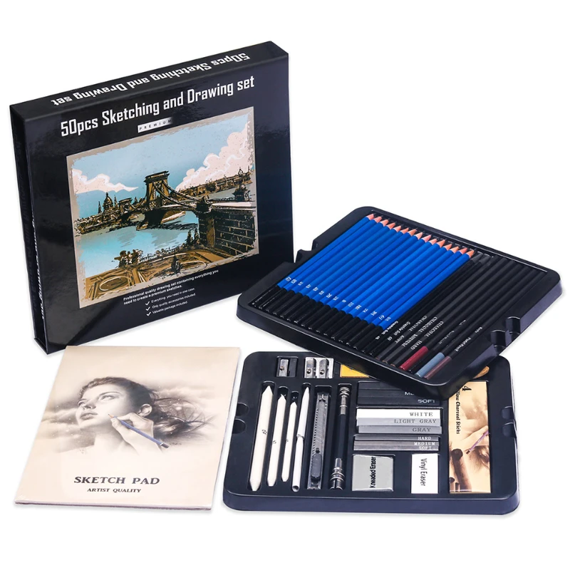 50 Pcs Sketching Pencil Set Wo - огляд і ціна Sketching Charcoal Set