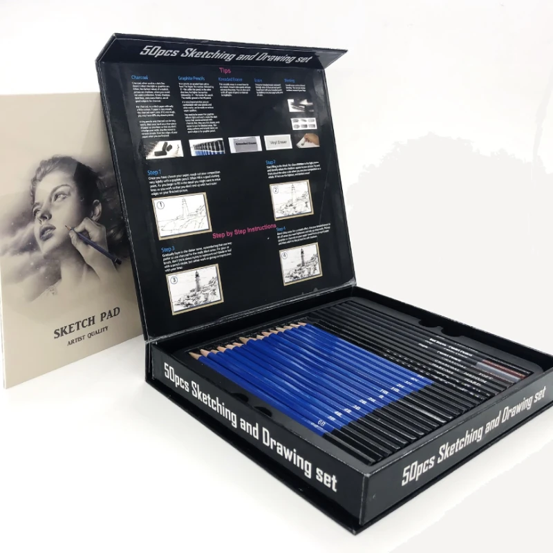 50 Pcs Sketching Pencil Set Wo - огляд і ціна Sketching Charcoal Set
