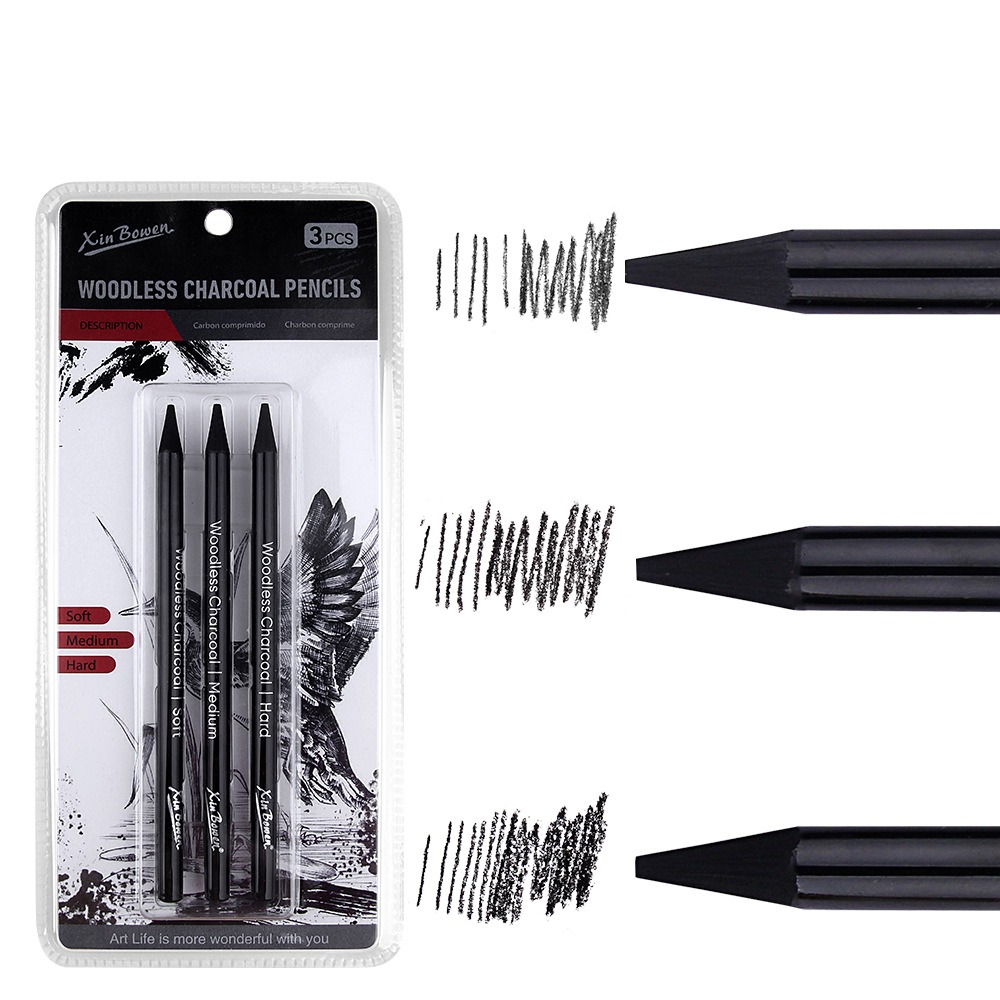 3Pcs Soft/Medium/Hard Charcoal - огляд і ціна Sketching Charcoal Set