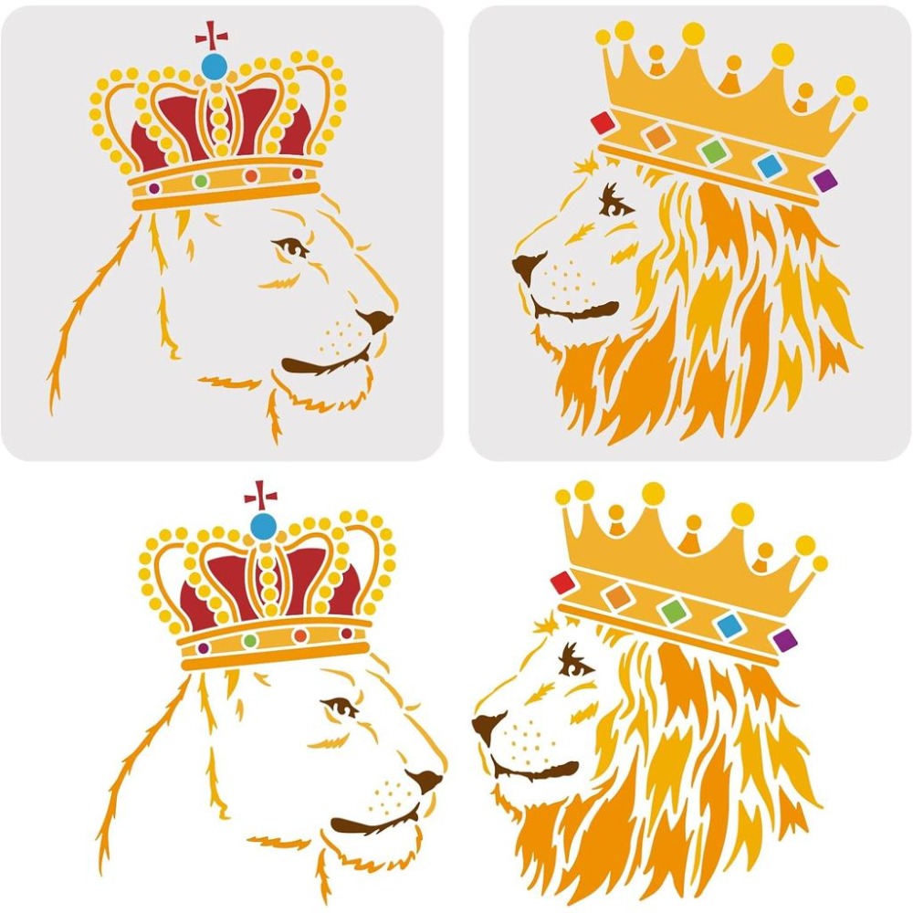 2 Pcs Lion Stencils 11.8x11.8i - огляд і ціна Queen Art Craft
