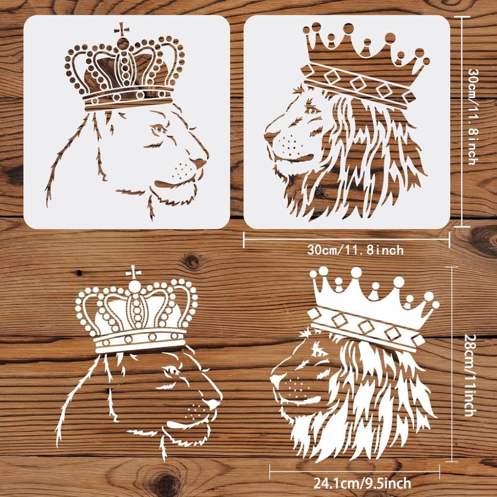 2 Pcs Lion Stencils 11.8x11.8i - огляд і ціна Queen Art Craft