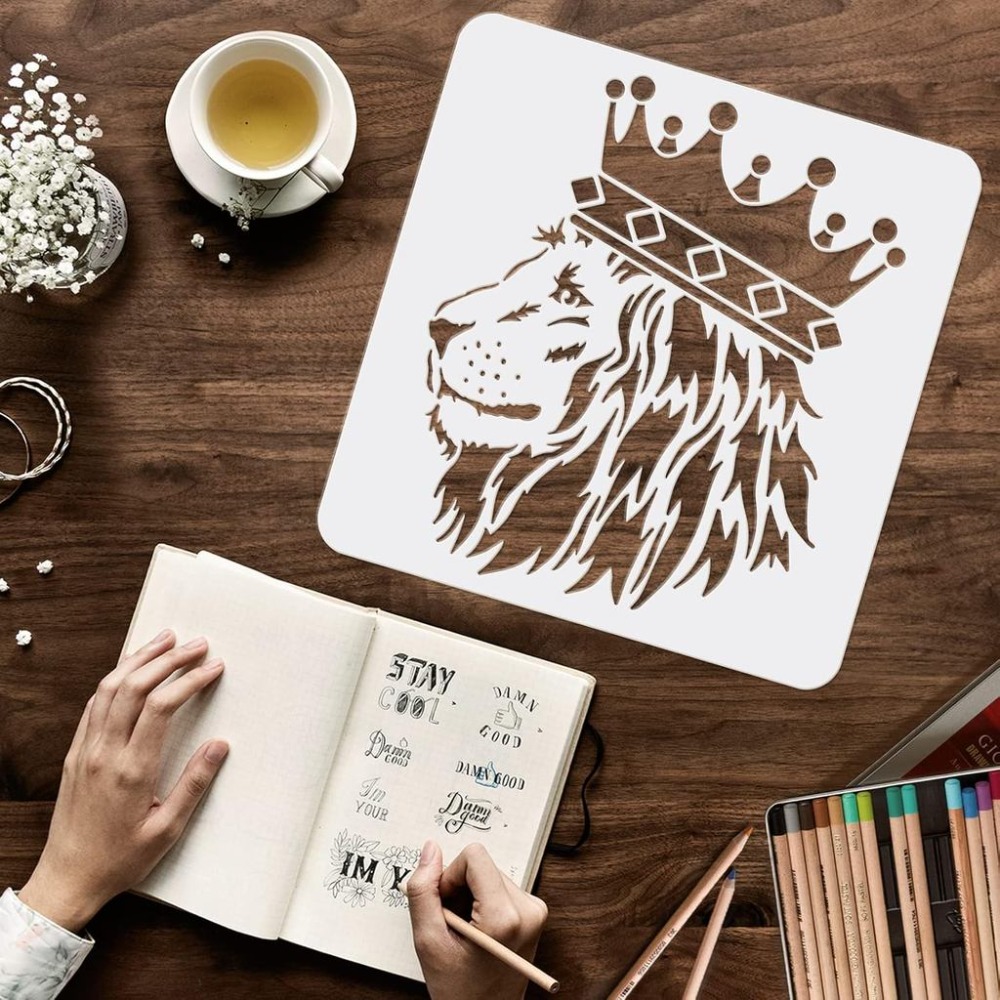 2 Pcs Lion Stencils 11.8x11.8i - огляд і ціна Queen Art Craft